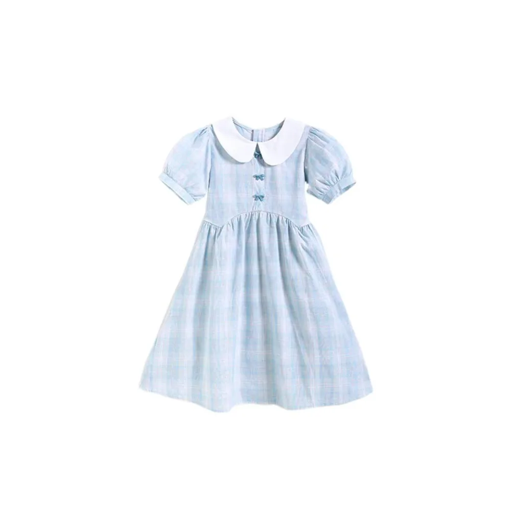Fashion Loose Girls Plaid Dress Sweet Teenagers Summer Kids Dresses Beach Vacation Party Children Princess Dress Holiday