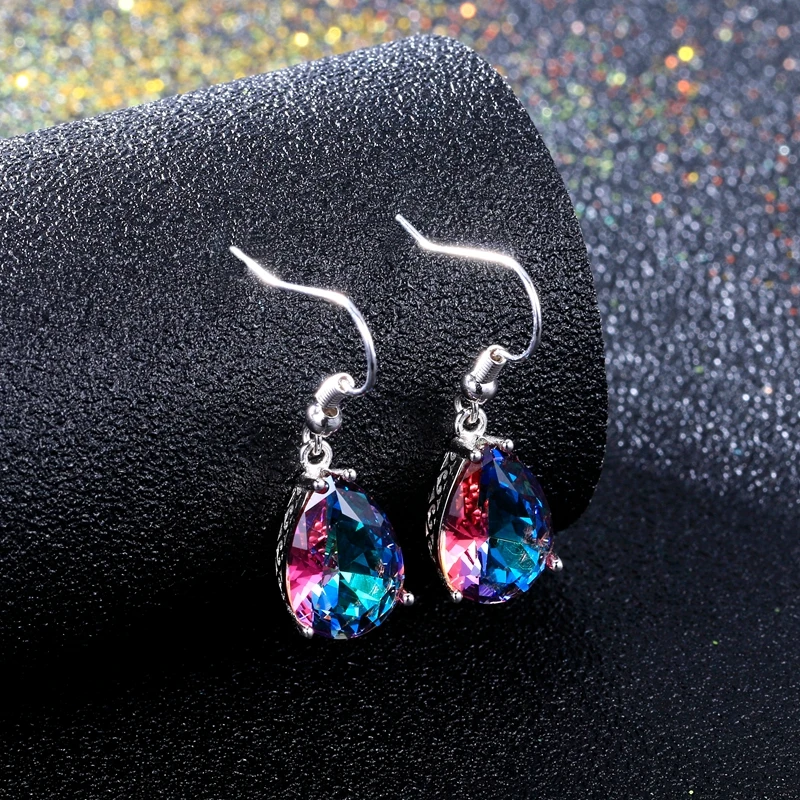 New Arrival Water Drop Shape Genuine 925 Sterling Silver Rhinestones Drop Earrings For Women Girls Party Engagement Jewelry