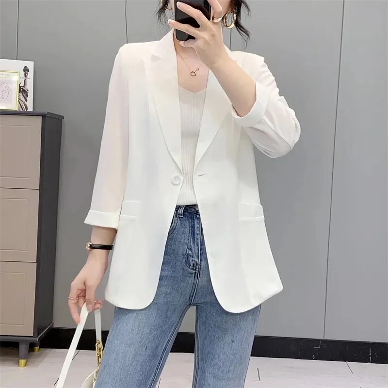 Black Women Blazer 2024 Formal Slim Blazers Lady Office Work Suit Pockets Jackets Coat Female Korea Casual Short Blazer Femme