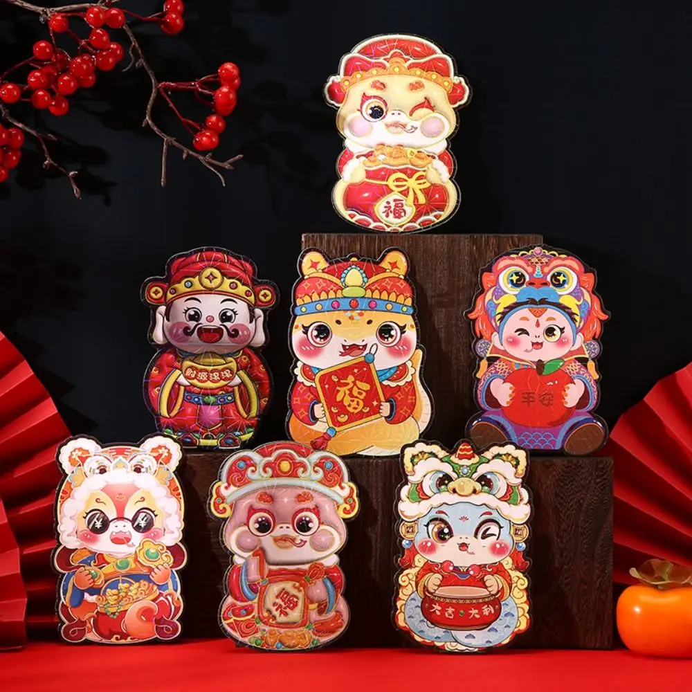 6pcs Cartoon 2025 Snake Year Red Envelope Traditional Blessing Chinese New Year Red Pocket Hongbao God of Wealth Red Envelope