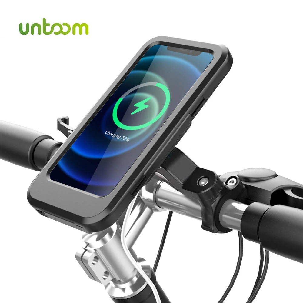 Untoom Motorcycle Wireless Charger Phone Holder Waterproof Mobile Phone Mount Case Box for Motorbike Bicycle Scooter Handlebar