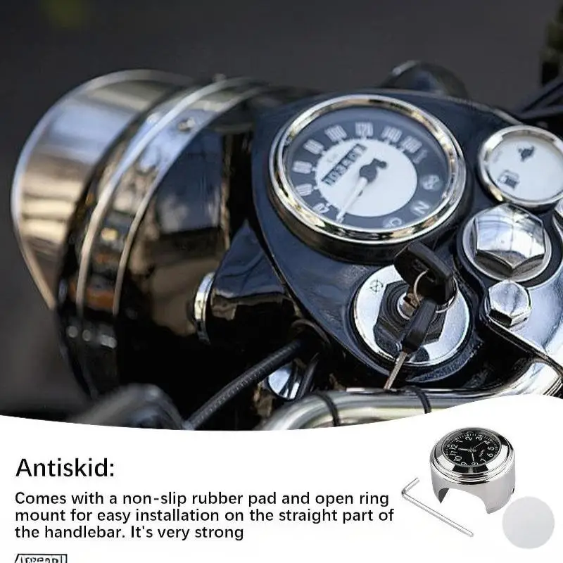 【MO】 Temp Gauge Motorcycle Handlebar Mount Clock Motorcycle Watch Waterproof Universal 22-25.4mm Luminous Clock