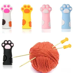 6pcs 귀여운 고양이 발 뜨개질 바늘 Stoppers 바늘 포인트 실리콘 수호자 Anti-shedding 모자 DIY 직조 도구 바느질 액세서리