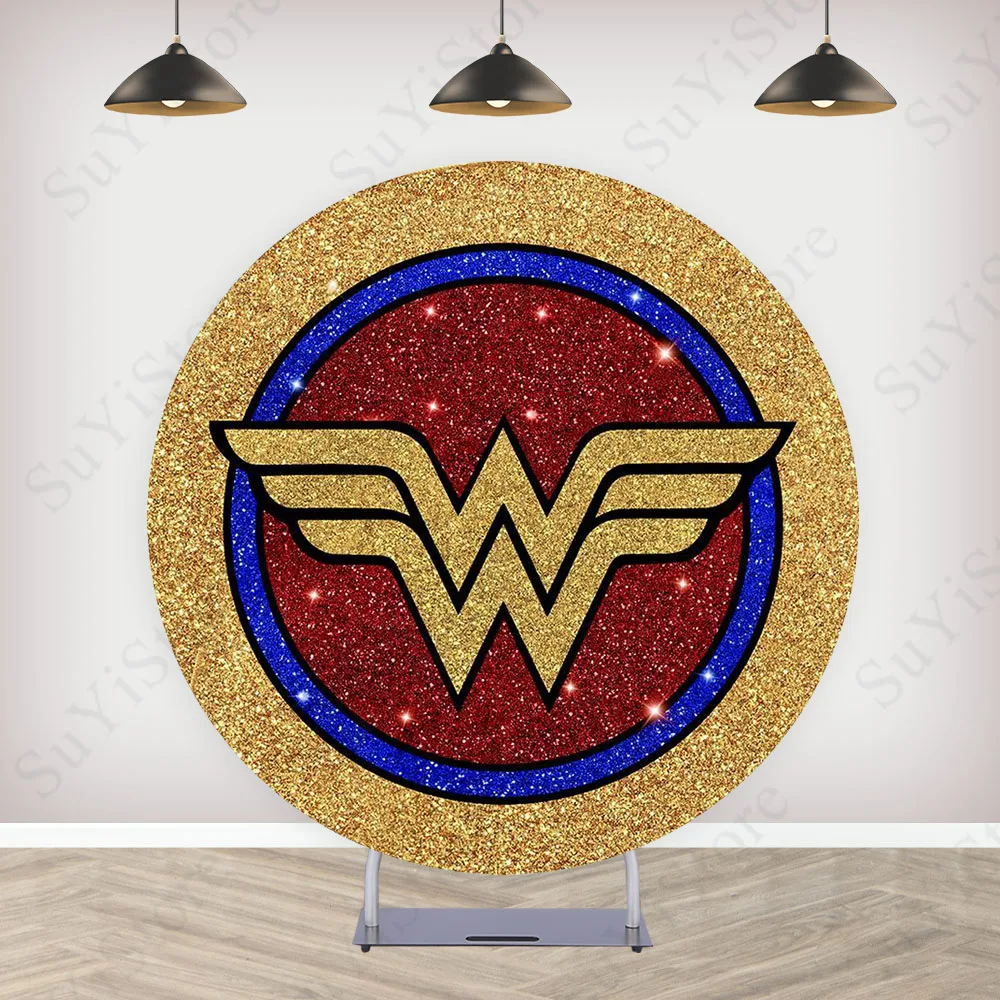 Wonder Woman Round Photography Backdrop DC Comics Birthday Party Decoration Cover Classic Circle Photo Background Booth Props