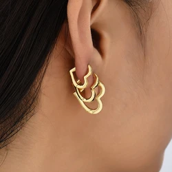 Fashion Stainless Steel Smooth Heart Hoop Earrings For Women Simple Gold Color Punk Buckle Love Piercing Earring Korean Jewelry