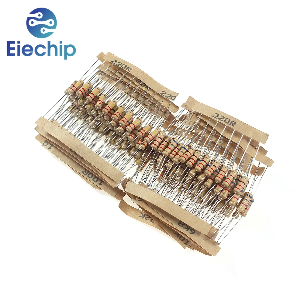 200PCS/Set 20 Kinds 1W Resistance 5% Carbon Film Resistor Pack Assorted Kit,10 ohm ~1M 6.8K 10K 22K 47K 68K 1M Resistors