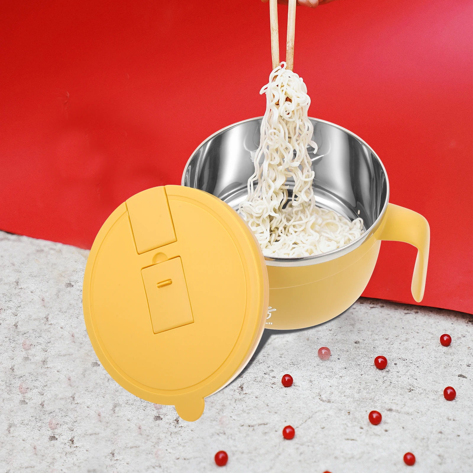 

Insulated Noodle Bowl Stainless Steel Ramen Soup Rice Large Microwave Leak Proof Silicone Seal Cover Phone Holder
