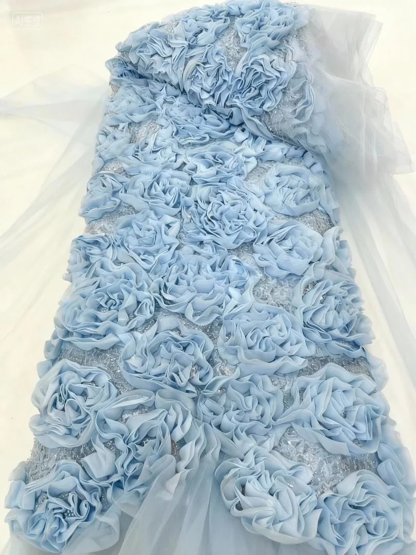 

5 Yards African 3D Flower Beads Lace Fabric 2025 High Quality French Nigerian Embroidery Tulle Fabric For Wedding Dress Sewing