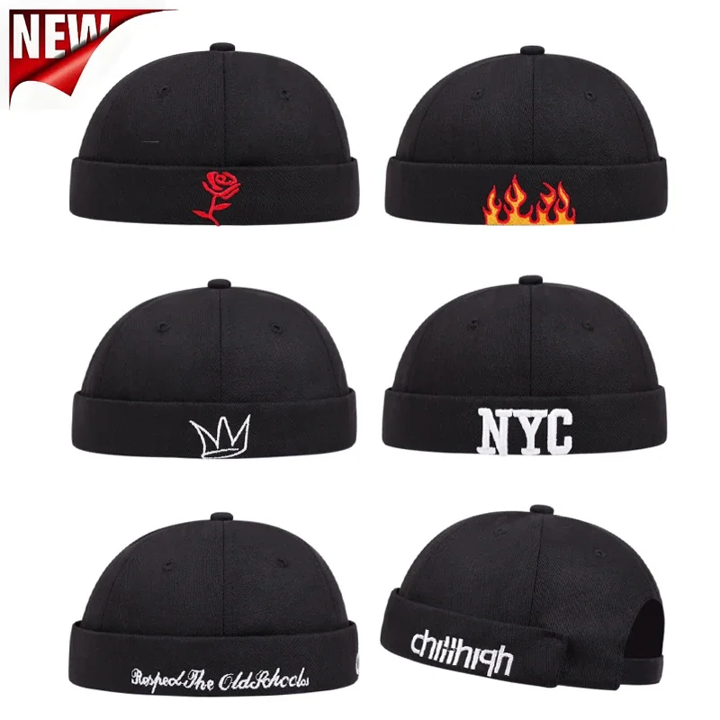 Short Fashion Hat Embroidery Women Trend Brimless Melon Skin Versatile Men Street Hip Hop Cap Without Visor