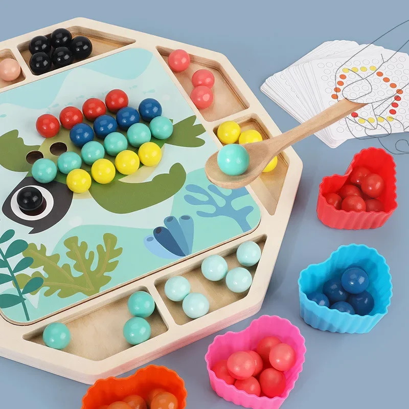 NUOVO cucchiaio educativo in legno Montessori in legno giocattoli precoci clip gioco di perline esercizio per bambini utilizzando puzzle di allenamento regali per bambini