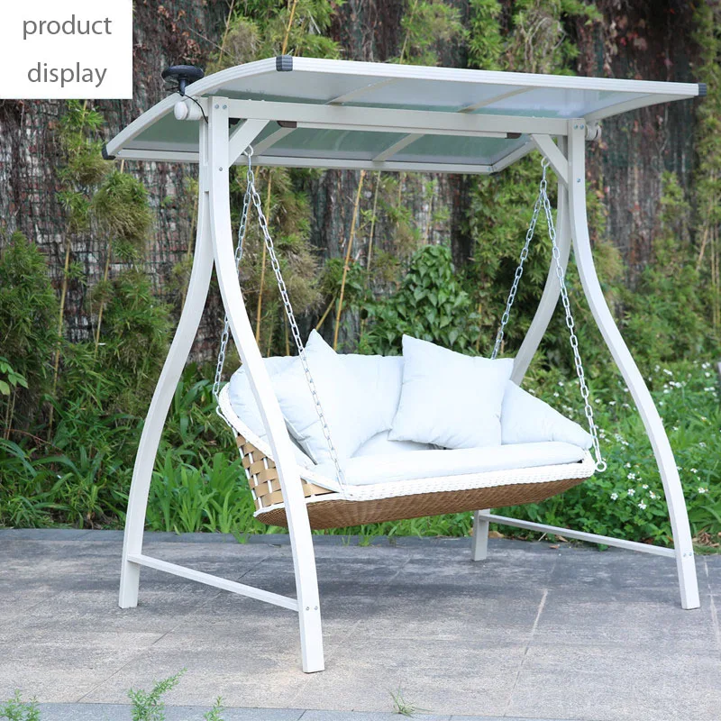 Outdoor Double Seats Swing Rattan Solar Energy Garden Villa Leisure Rattan Rocking Chair Light Luxury Swing Hanging Chair