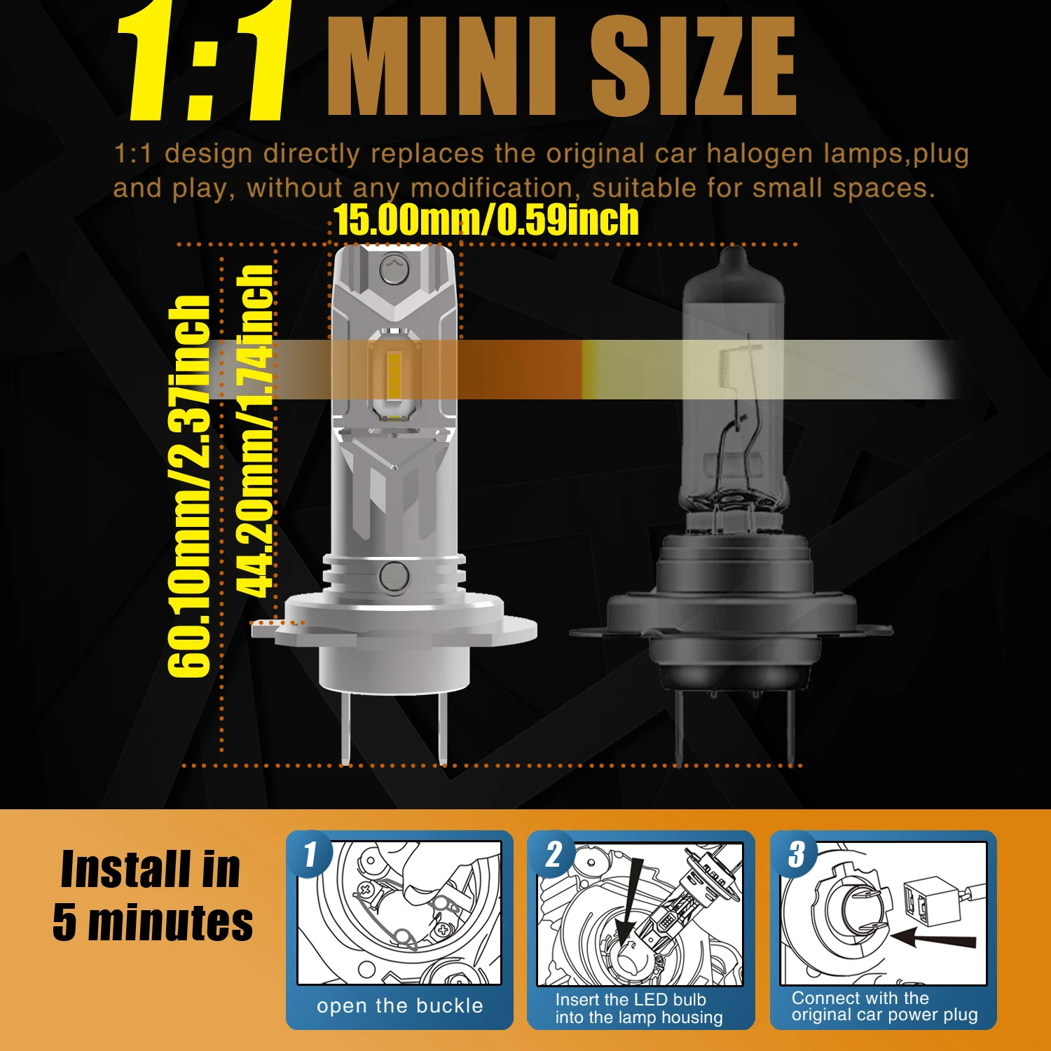 2pcs H7 Led Headlight Light Car Turbo Diode Bulb Powerful PX26d H18 Canbus No Error White Moto Fog Lamp 12V No Adapter Required