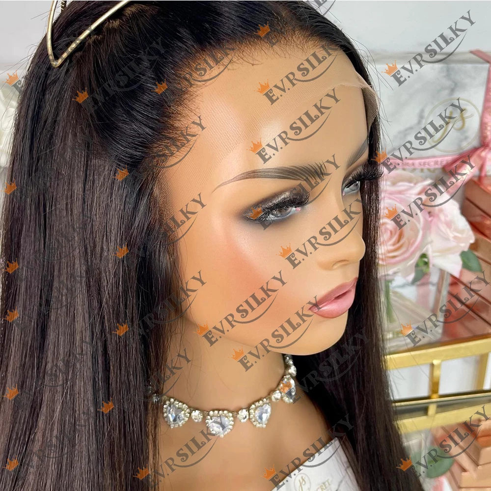 Glueless 5x5 HD Lace Closure Human Hair Wigs with Baby Hair Jet Black Color for Women Bone Straight Full Lace Wig 360 Frontal Wi