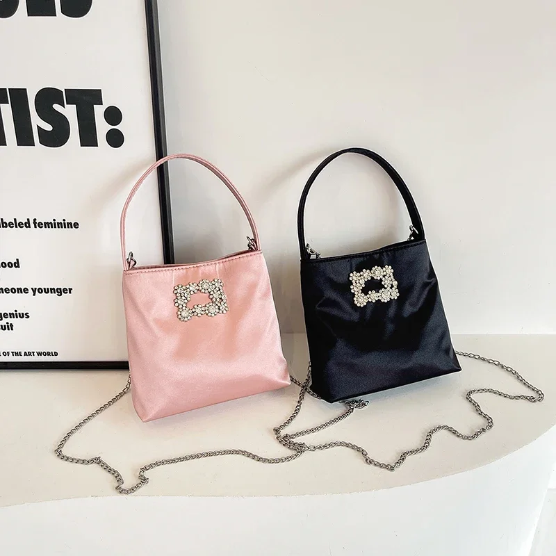 Mini Diamonds Design Solid Color Sweet Simple Nylon Women Handbags and Purses 2024 Y2K Underarm Bags Fashion Lady Shoulder Bags