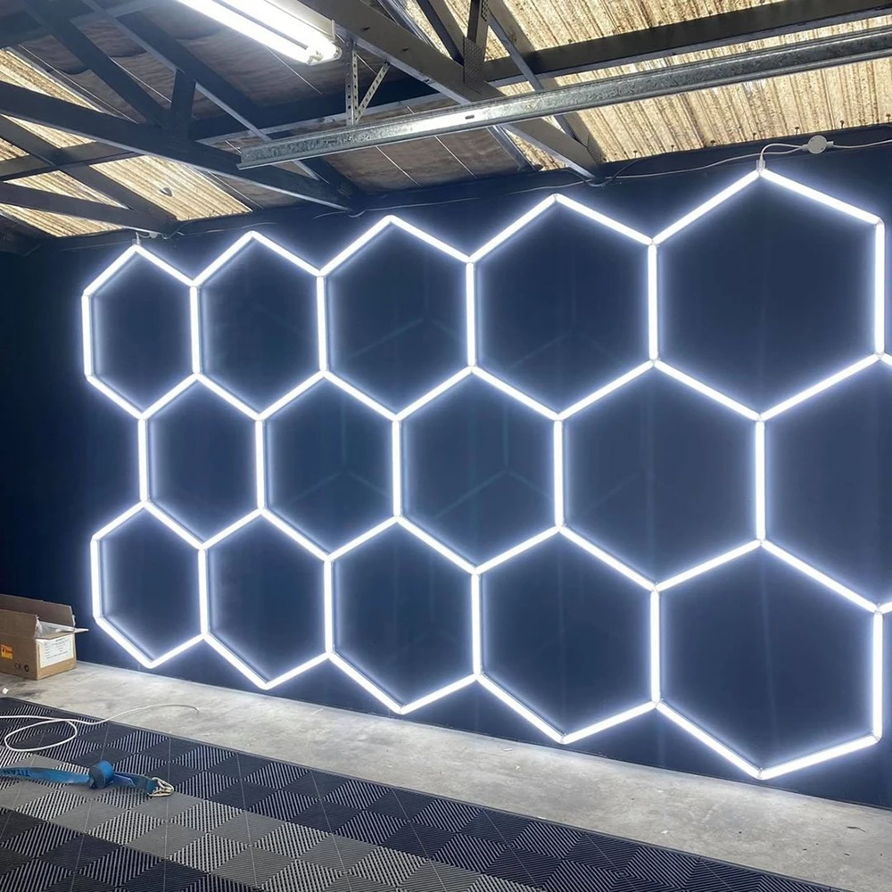 Imagem -02 - Luz Led Hexagonal Tamanho Personalizado Oficina de Detalhamento Automático Barbearia Lavagem de Carros Piso de Drenagem 6500k 110v240v