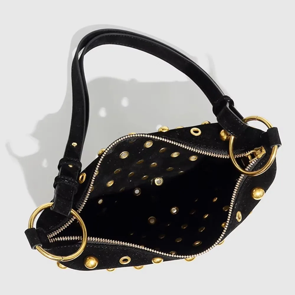 Casual Rivets Shoulder Bag Large Capacity Zipper Women Tote Shopping Bag Punk Style PU Studded Handbag