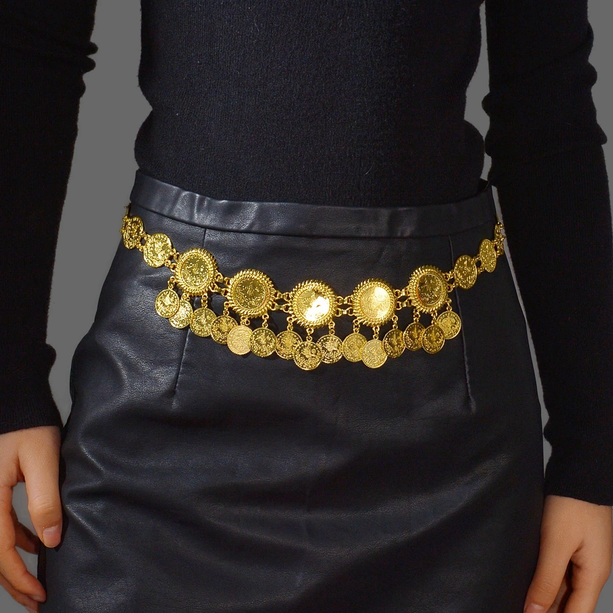 New Fashion Waist Chain Afghan Kurdish Jewelry Belt Gold Color Coin Tassel Waist Necklace For Women Skirt Accessories