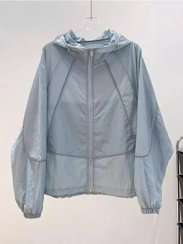 ملابس نسائية صيفية خفيفة الوزن فضفاضة قابلة للتنفس للحماية من الشمس، ملابس خارجية عصرية كاجوال بأكمام طويلة وسحاب