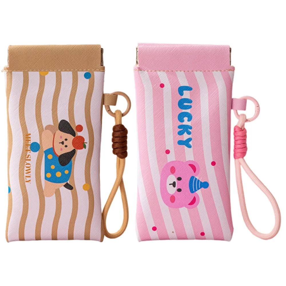 

2Pcs Cartoon PU Leather Glasses Bag Waterproof Dustproof Self-closing Glasses Storage Bag Soft Korean Style Cosmetic Bag Travel