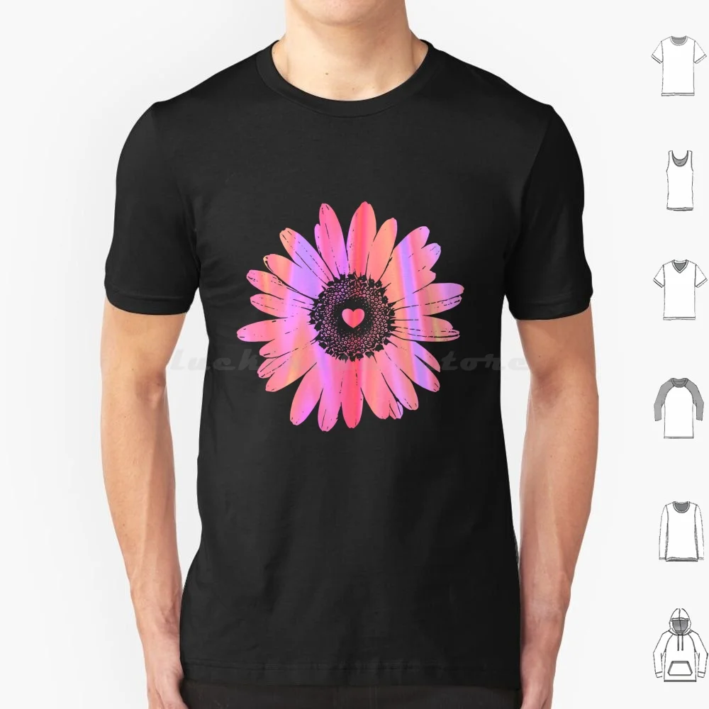 Daisy Heart Graphic Design T Shirt 6Xl Cotton Cool Tee Psychedelic Daisy Flower Daisy Coral Daisy Pink Daisy Holographic Daisy