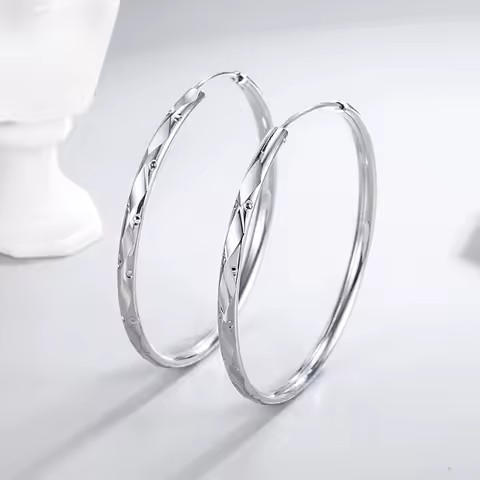 Fashion 925 Sterling Silver 3/4/5/6 CM Grid Hoop Earrings For Women Luxury Designer Jewelry Accessories Items