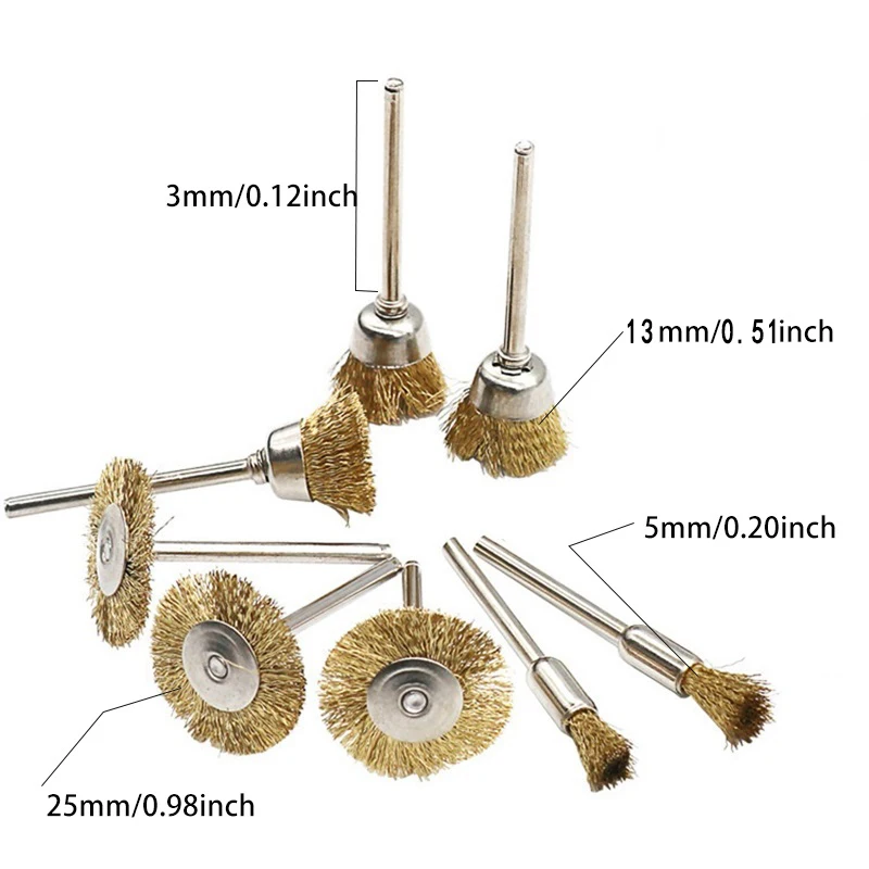 9Pcs Steel Wire Brass Brush Brushes Rotary Tool Electric For Dremel Drill Polishing Grinding Wheel T-shaped Brush Accessories