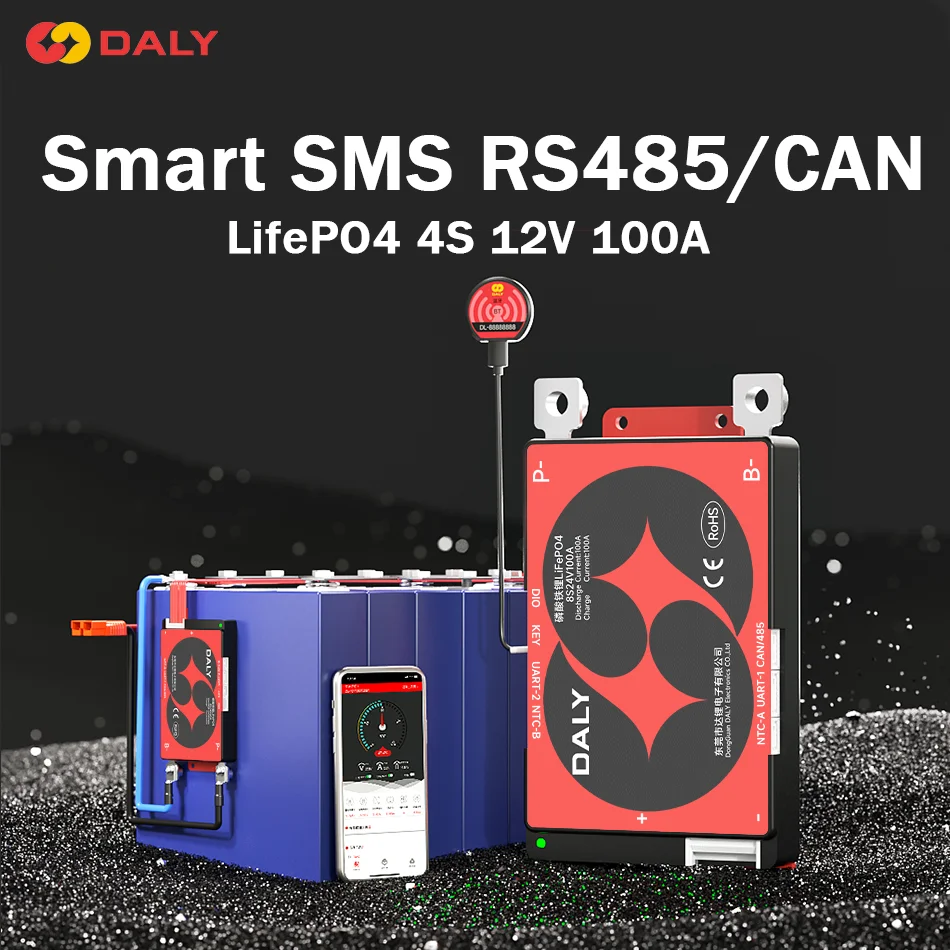 Daly Smart BMS Lifepo4 4S 12V 100A BMS Bluetooth UART CANBUS RS485 3.2V Płytka Ochronna BMS do Akumulatorów Skuterów i E-bike'ów, Inwerter