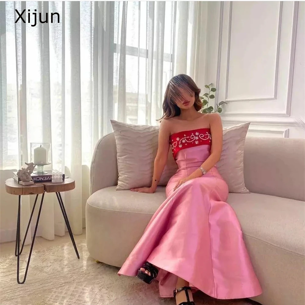 Xijun Rose Pink Prom Gowns taffetà abiti da sera lunghezza del pavimento arabia saudita Dubai Evening Dre Prom Dress per le donne sirena 2023