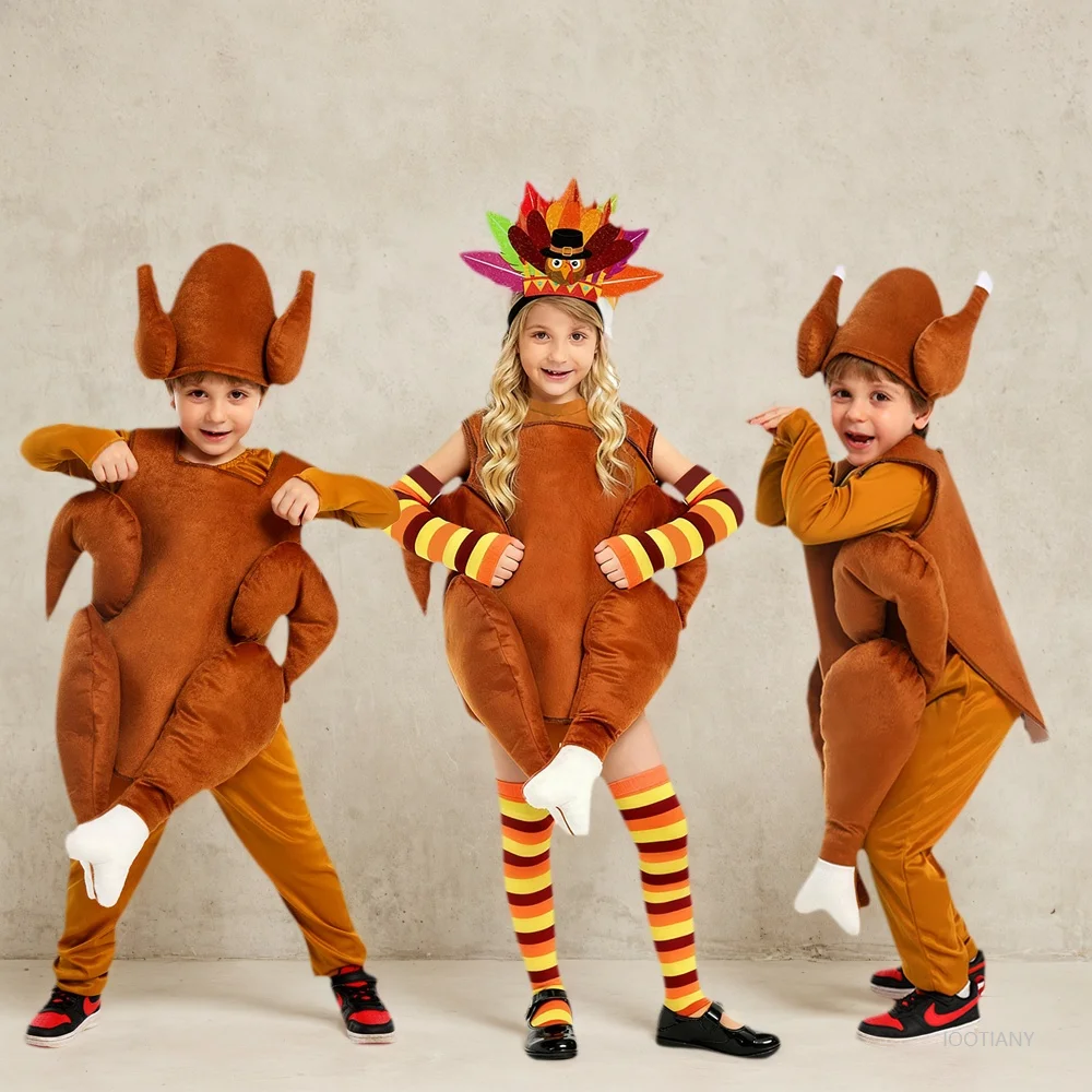 

2026 Children's Thanksgiving Role-playing Roast Turkey Costume Holiday Party Boys Girls Fun And Cute Food Turkey Dress-up Set