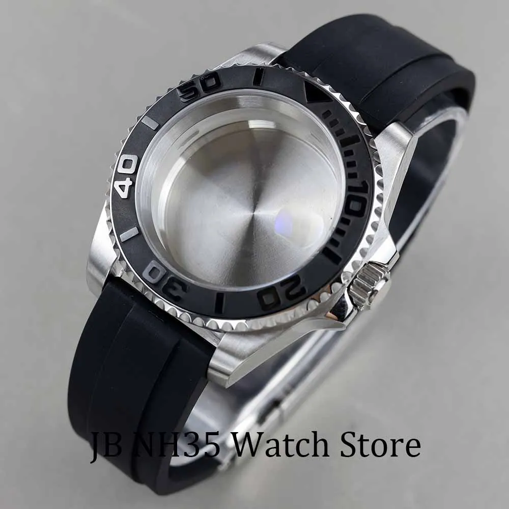 

High quality Diver 40mm silver Men's Watch Cases Rubber Strap For Seiko nh34 nh35 nh36 Movement 28.5mm Dial YACHT-MASTER Case