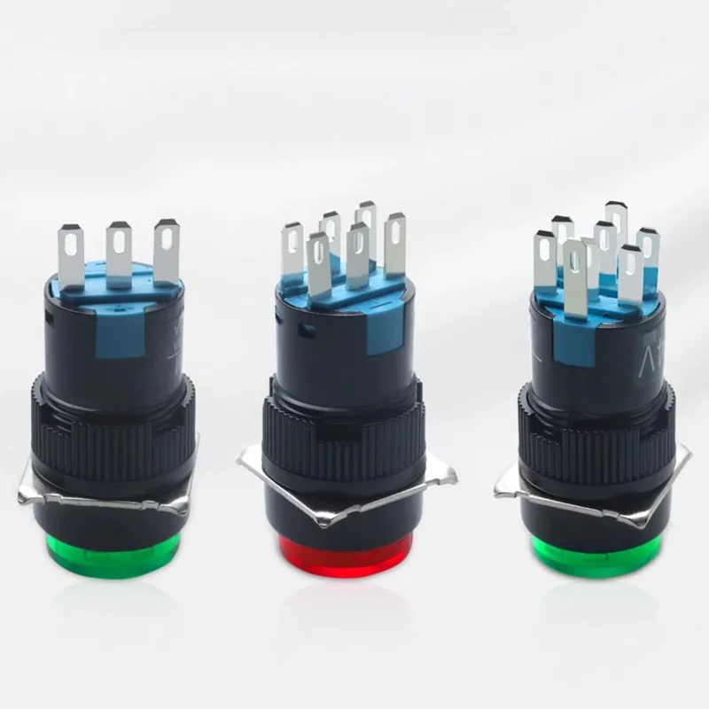 5PCS 16mm With Light 24V 5Pin Push Button Switch AB6 Small Round Self-Locking Self-Reset Start Up Switch 3A/250V Power Switch