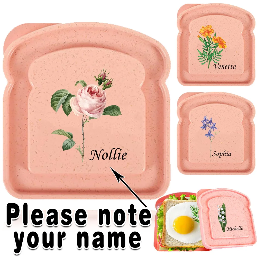 

Customized Name Toast Bread Sandwich Bento Box Freshness Preservation Container Portable Picnic Lunch Bag Travel Meal Organizer