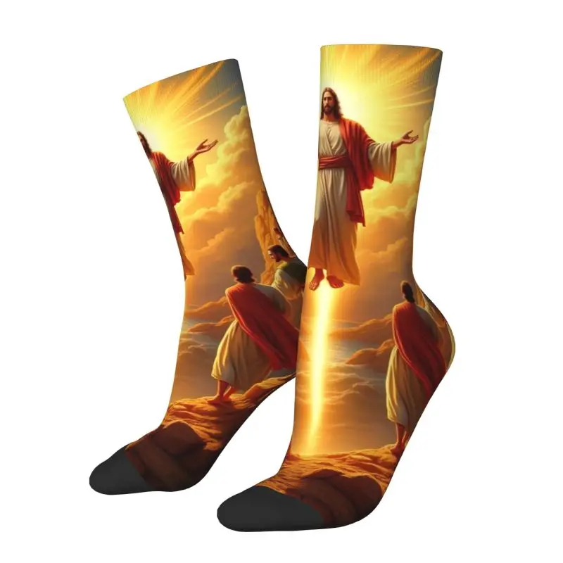 

Новинка на заказ, религиозные носки с принтом Иисуса Христа для мужчин и женщин, эластичные летние, осенне-зимние носки для экипажа