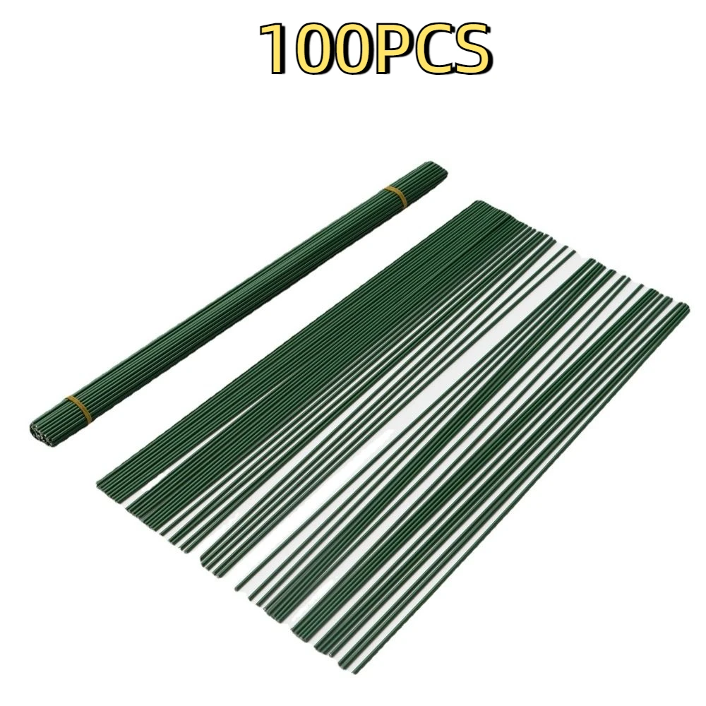 100pcs 2mm Artificial Flower Stem Plastic Cover Metal Core Green Flower Stem Florist Flower Vase Artificial Plant Stick