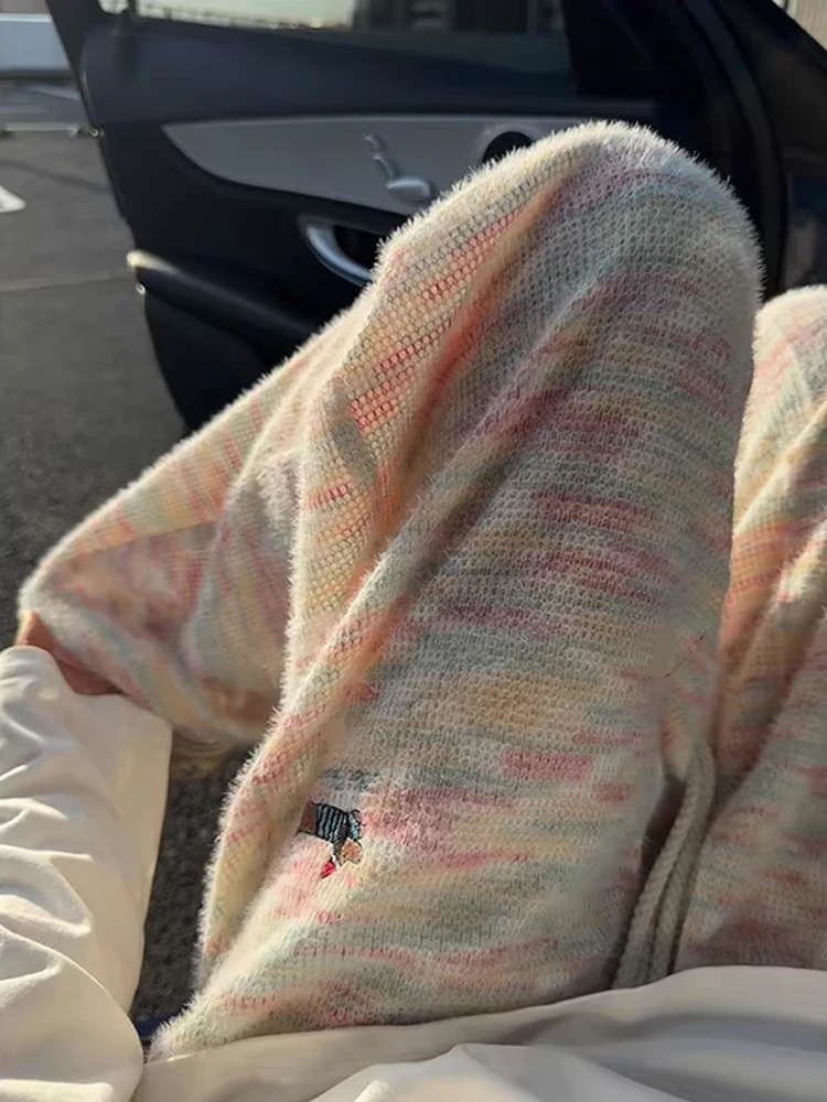 

Повседневные брюки с радужным клейким рисом, свободные драпированные женские удобные прямые брюки с вышивкой колбасы и собаки