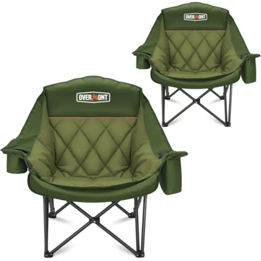 

Oversized XL Camping Chair for Adults - 500lbs Support Heavy-Duty Padded Folding Chair with Side Pocket Cup Holder Cooling Bag