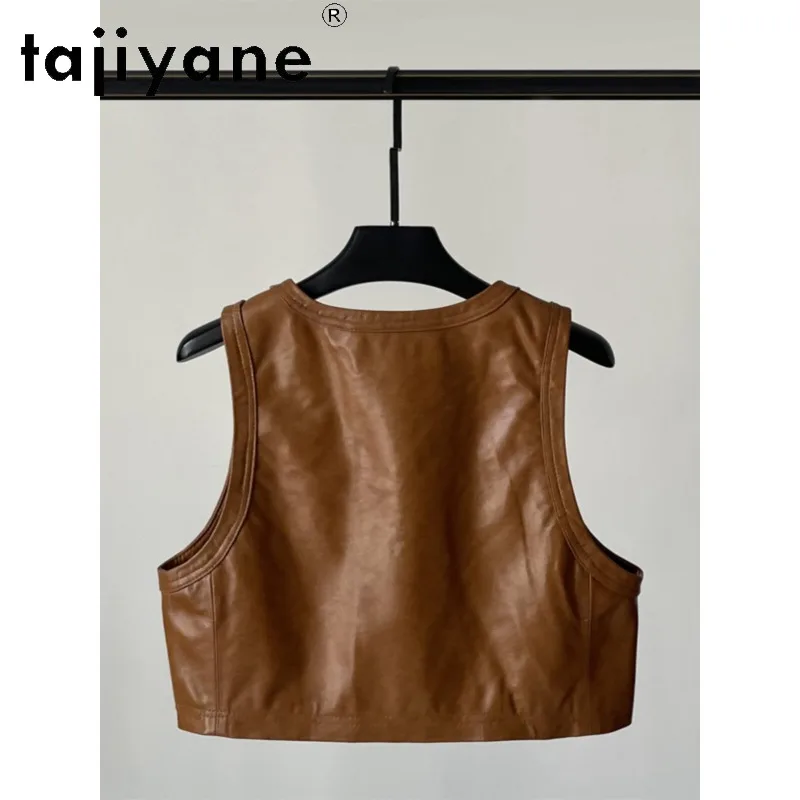 Tajiyane Sheepskin Genuine Leather Woman Vest U Colla Short Strap Veste Femme Solid Coat Chic Jackets for Woman Дубленка Женская