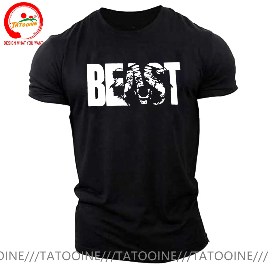 

Beast Mode T-shirt Men Athletic Tops Bodybuilding Gym Fitness T Shirts Homme High Quality Pure Cotton Workout Tee Shirt Camiseta