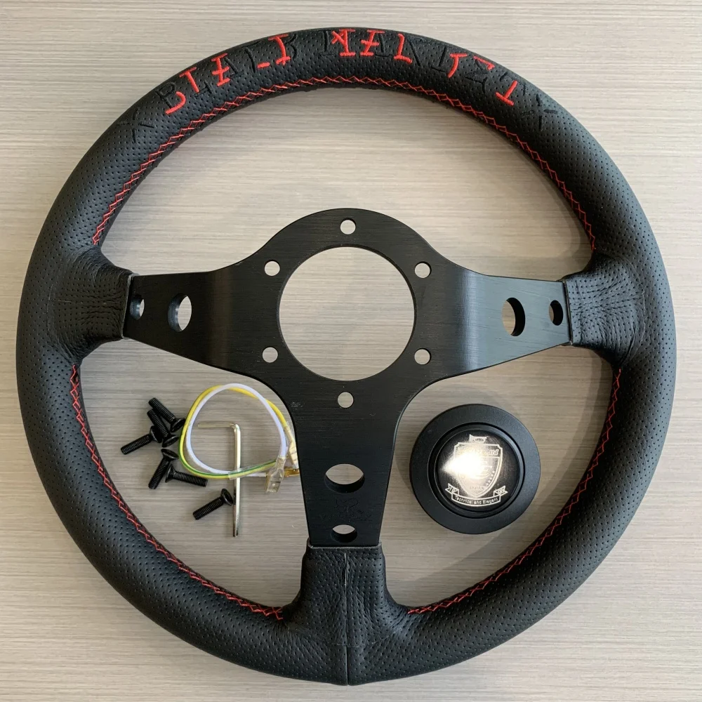 JDM VERTEX LANG Redesign New Red Perforated Leather Racing Steering Wheel