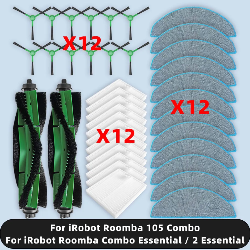 متوافق مع iRobot Roomba 105 Combo / Roomba Combo Essential / 2 Essential / Y0110 / Y0112 / Y0140 / Y011640 / Y051240 ملحقات قطع الغيار فرشاة جانبية رئيسية فلتر Hepa ممسحة قماش
