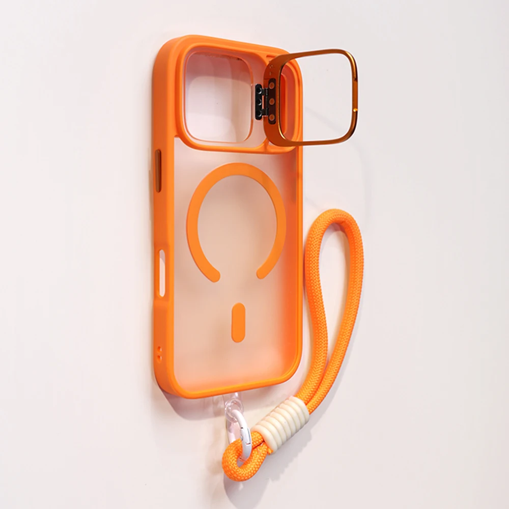 เคสใส่เลนส์แบบด้านพร้อมสายคล้องข้อมือ สำหรับ iPhone 17 Air 16 15 14 Plus 13 12 11 Pro Max Mini รองรับ Magsafe สายคล้องแม่เหล็กแบบแข็ง