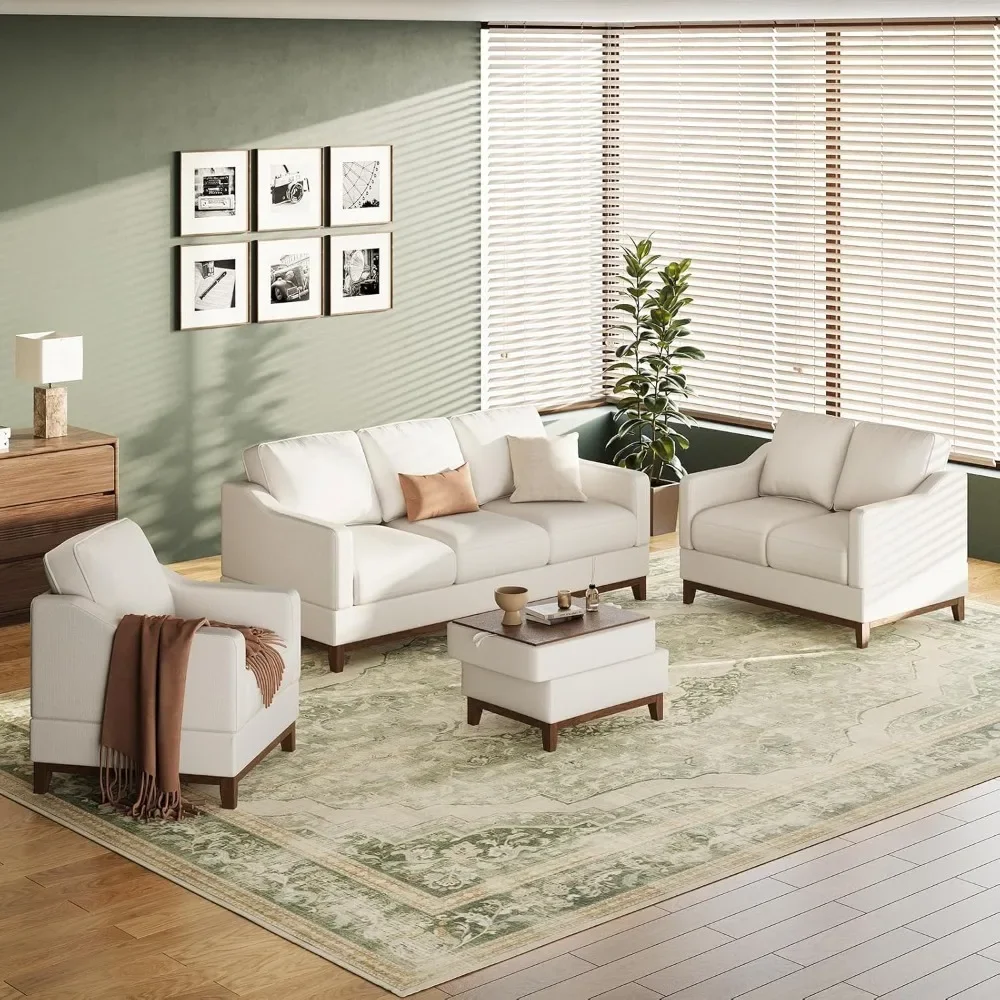 

Sectional Sofa Couch Set with Coffee Table - Stylish Living Room Sofa Set Featuring 3-Seater Couch, Loveseat and Armchair