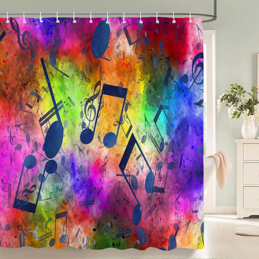 

Music Notes Shower Curtain Grey White Design Musical Theme Bathroom Decor Treble Clef Artistic Pattern Modern Home Decor Gift