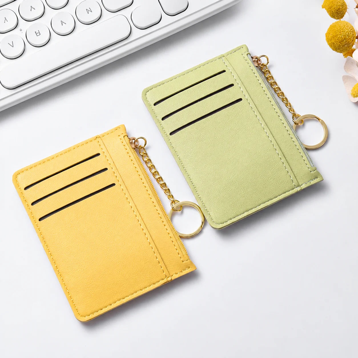 Card Holder Wallet Slim Id Holder Card Case Zippered Keyring Card Holder For Travel Driving School