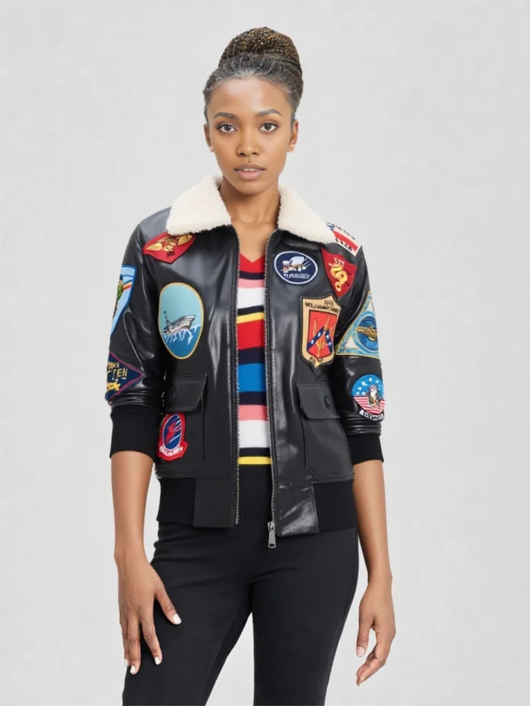 Giacca invernale in pelle nera da donna stile militare vera pelle di pecora naturale colletto rovesciato colletto in lana cappotto da volo G1