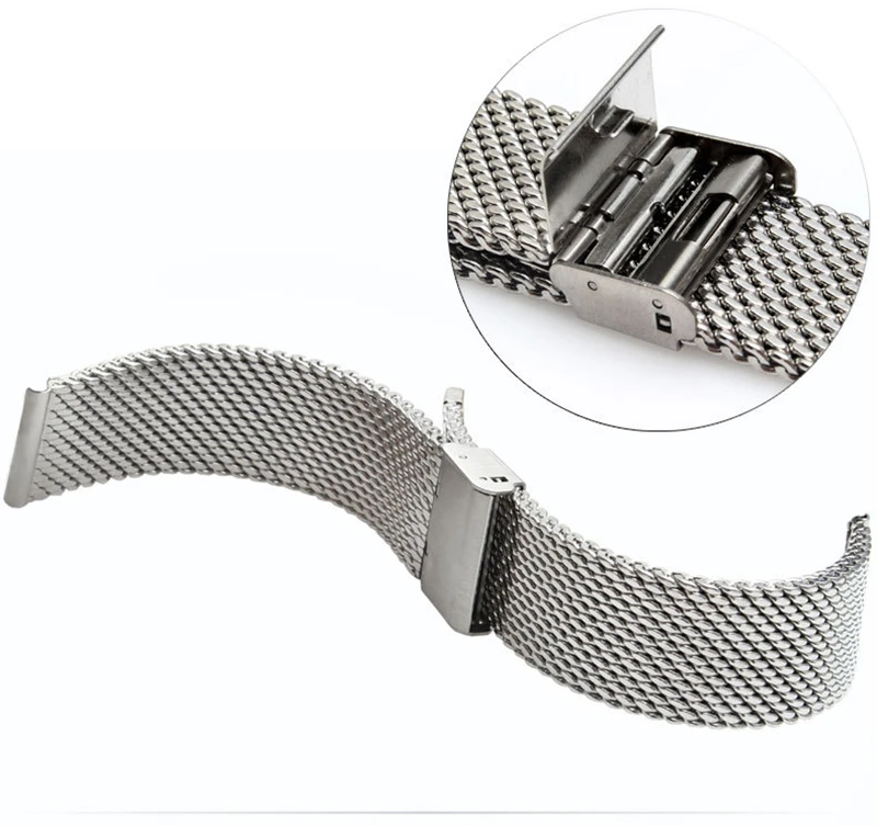 【SACOSDING】316L Stainless Steel Watch Mesh Strap Safety Buckle Solid Watch Strap High Quality Mesh Belt 18mm 20mm 22mm（Black）