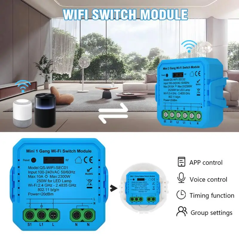 Tuya WiFi/ZigBee Circuit Breaker Smart Switch Module Neutral Wire Required Mini Smart Home DIY Light Breaker Alexa Google Home