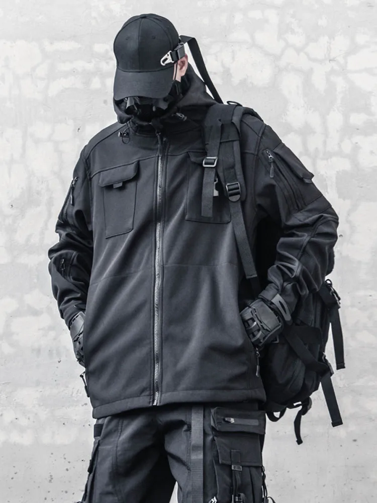 

Avant-Garde Dark Forbearance Outdoor Fleece-lined Jacket Waterproof Windproof Hood Techwear Style Streetwear Wind Warm