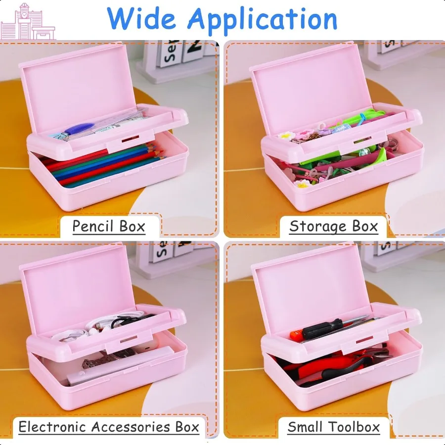 Double Layer Pencil Box Hard Pencil case 2 Compartments Plastic Large Capacity Pencil Case with Snaptight Lid Hard Storage Orga