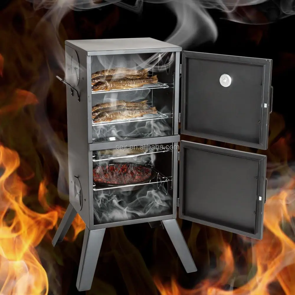 Heavy-Duty Barbecue Square Vertical Barrel Charcoal BBQ Meat Fish Smoker